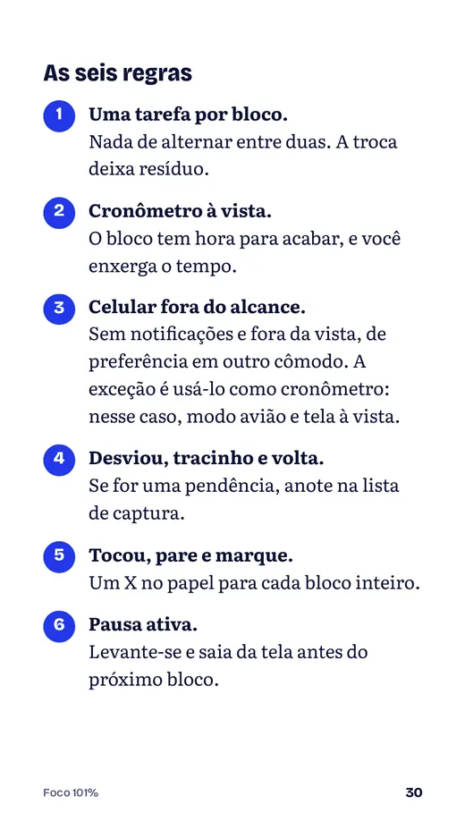 Página do guia: as seis regras do bloco