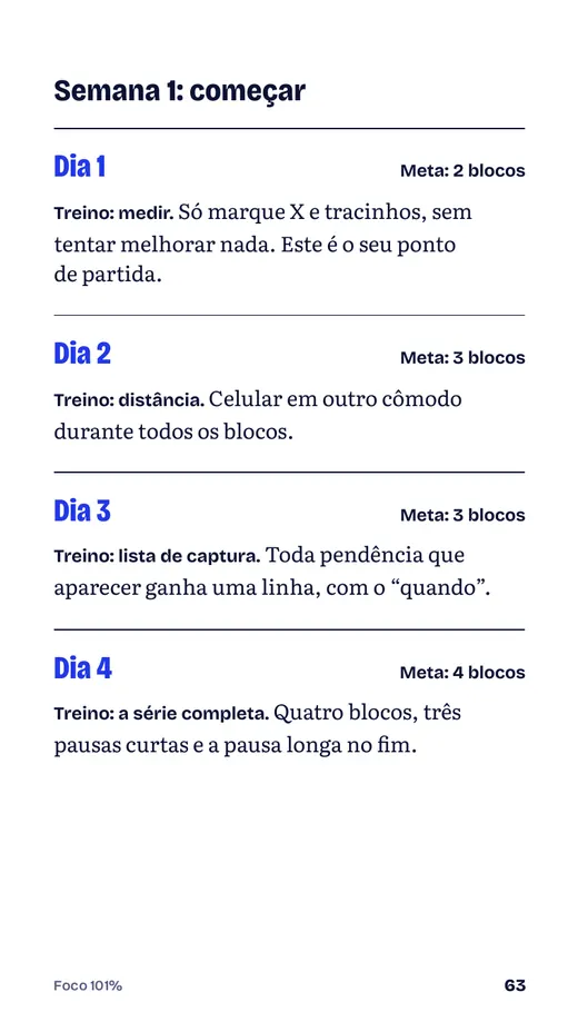 Página do guia: a primeira semana do plano de 14 dias