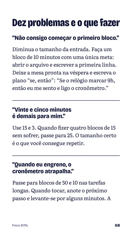 Página do guia: dez problemas e o que fazer